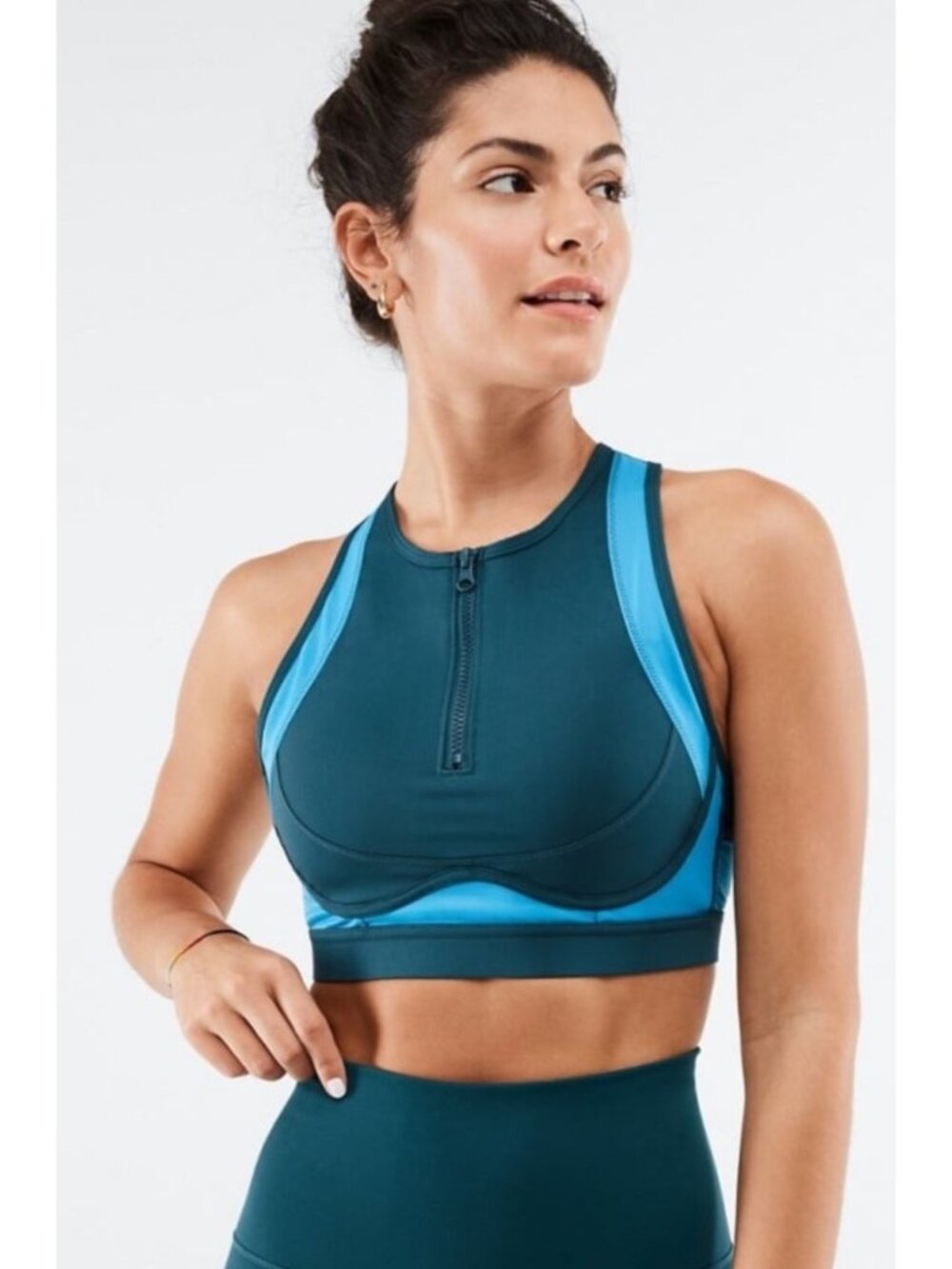 NEW Fabletics Blare Zip-Front High-Impact Sports Bra High-Neck Atlantis Athletic